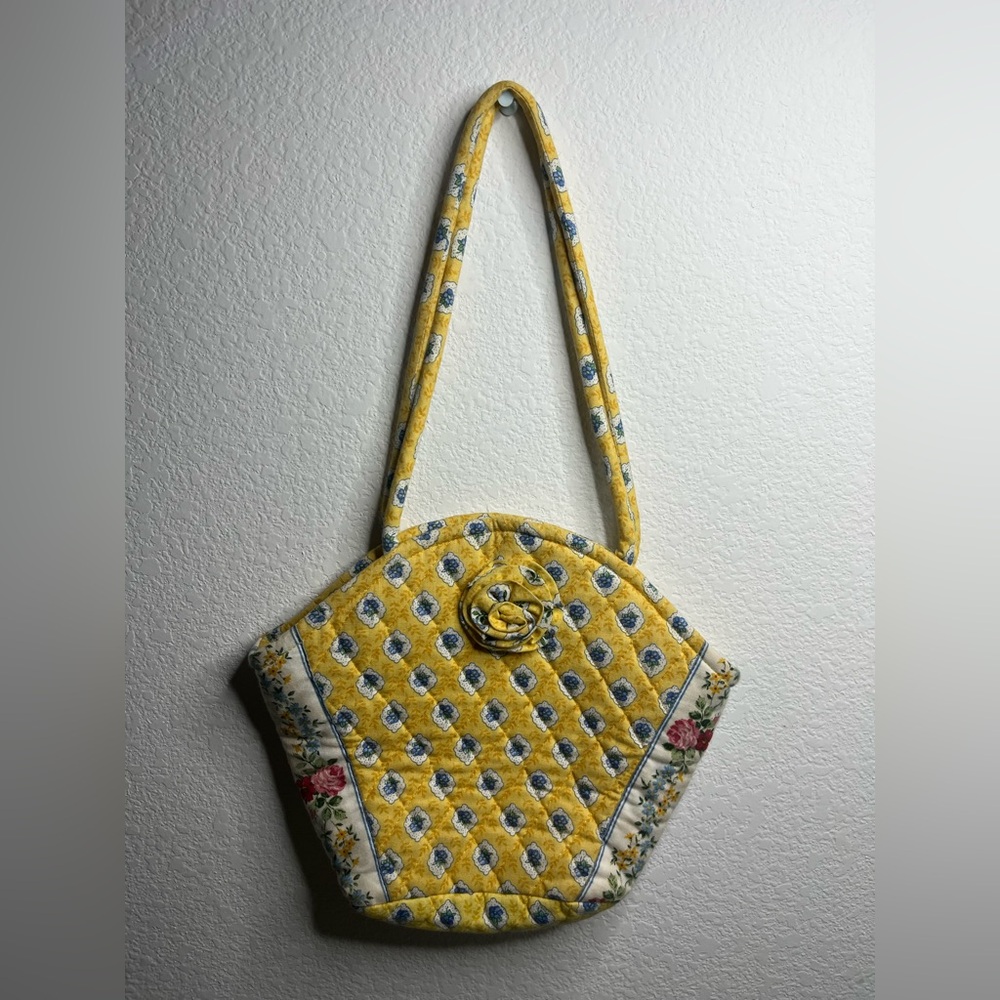 Vera Bradley Y2K Retired Elizabeth Style Quilted Emily Small Tote Yellow Rosette - Picture 5 of 16